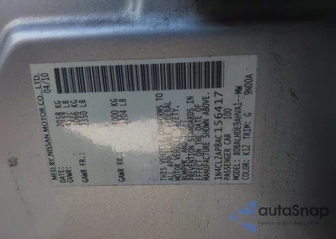 2010 Nissan Altima Hybrid from USA, damaged, VIN 1N4CL2AP8AC156417